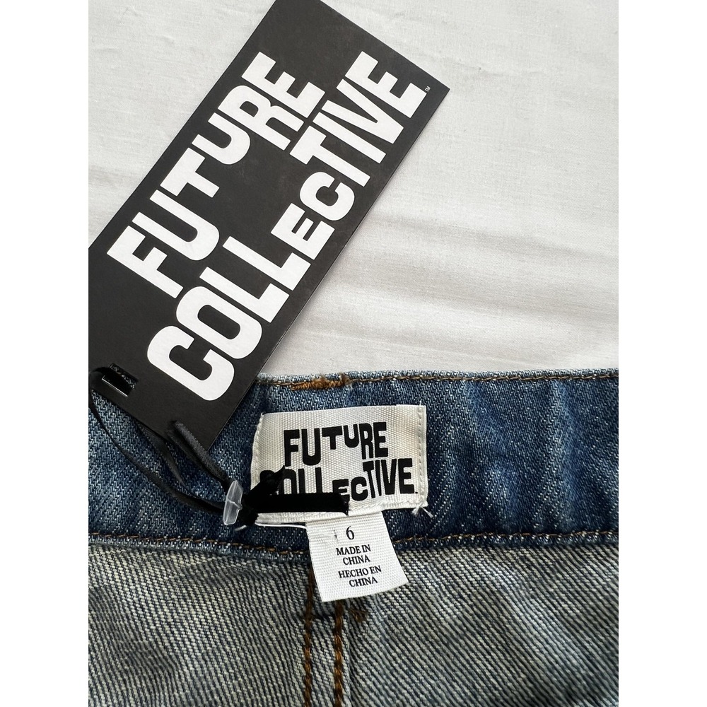 Future Collective Pants Womens 6 Blue Denim Olive Cargo Colorblock Utility - Picture 5 of 8